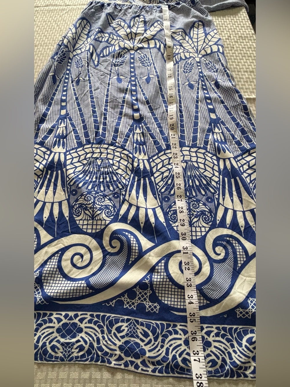 🦋 FARM Rio Blue & White Palm Print Caftan Dress 100% Viscose - Picture 8 of 11